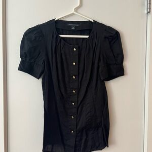 Banana Republic Elegant Black Button-Up Top with Puff Sleeves